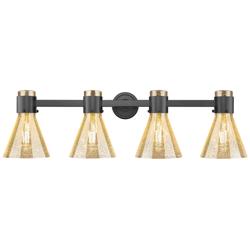 Downtown Lawton Cone 34"W 4 Light Black Vanity Light w/ Mercury Shade