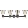 4_Downtown Lawton Cone 34"W 4 Light Black Vanity Light w/ Mercury Shade more views