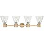 2_Downtown Lawton Cone 34"W 4 Light Brass Vanity Light w/ Clear Shade more views