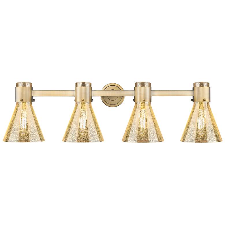 Image 1 Downtown Lawton Cone 34"W 4 Light Brass Vanity Light w/ Mercury Shade