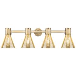 Downtown Lawton Cone 34"W 4 Light Brass Vanity Light w/ Mercury Shade