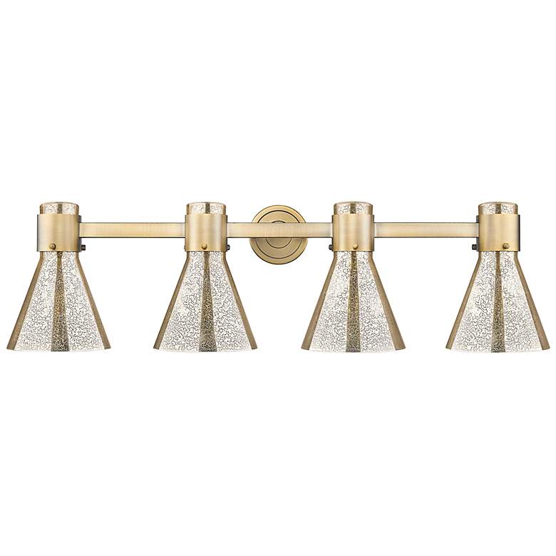 Image 2 Downtown Lawton Cone 34"W 4 Light Brass Vanity Light w/ Mercury Shade more views