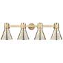 2_Downtown Lawton Cone 34"W 4 Light Brass Vanity Light w/ Mercury Shade more views