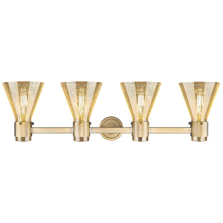 Image 3 Downtown Lawton Cone 34"W 4 Light Brass Vanity Light w/ Mercury Shade more views
