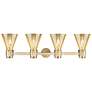 3_Downtown Lawton Cone 34"W 4 Light Brass Vanity Light w/ Mercury Shade more views