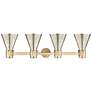 4_Downtown Lawton Cone 34"W 4 Light Brass Vanity Light w/ Mercury Shade more views
