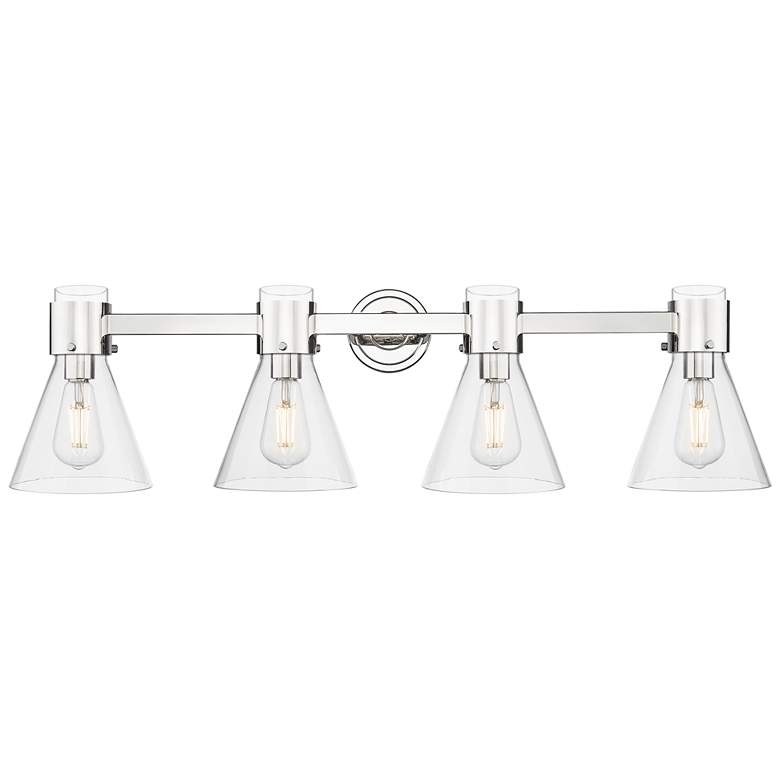 Image 1 Downtown Lawton Cone 34"W 4 Light Nickel Vanity Light w/ Clear Shade