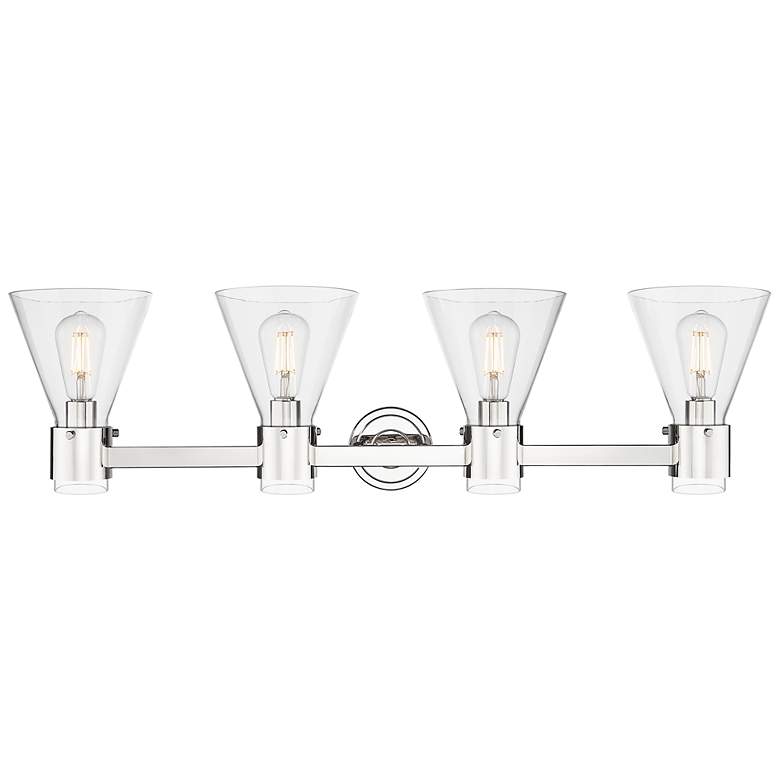 Image 2 Downtown Lawton Cone 34"W 4 Light Nickel Vanity Light w/ Clear Shade more views