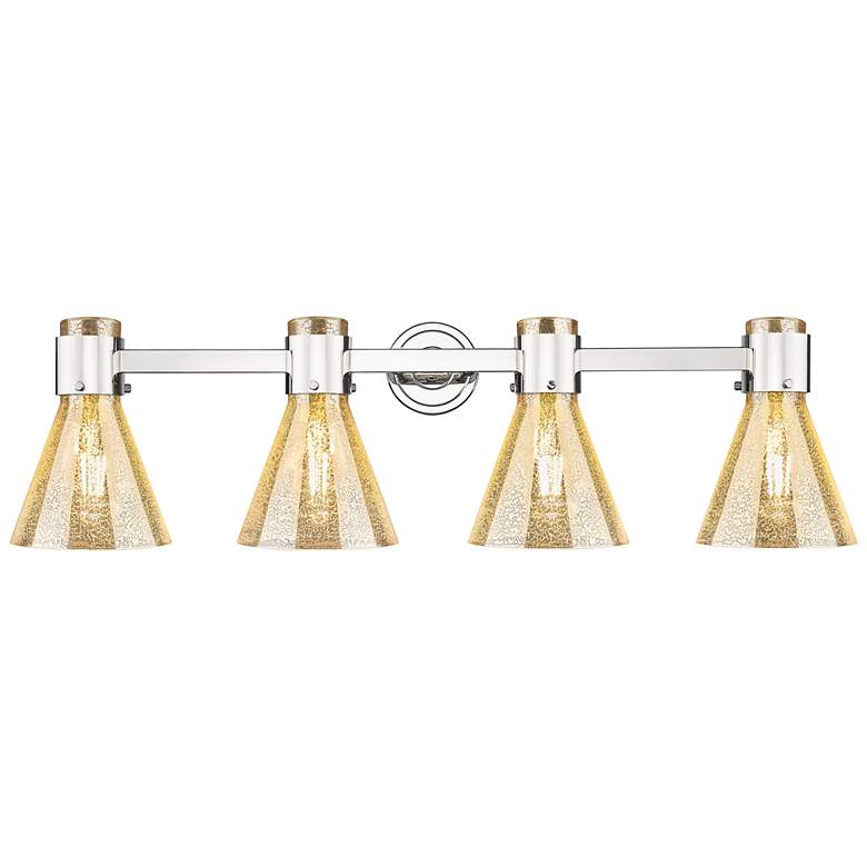 Image 1 Downtown Lawton Cone 34"W 4 Light Nickel Vanity Light w/ Mercury Shade