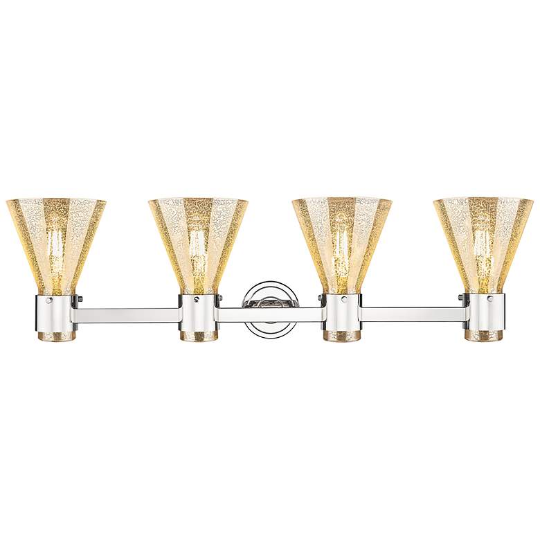 Image 3 Downtown Lawton Cone 34"W 4 Light Nickel Vanity Light w/ Mercury Shade more views