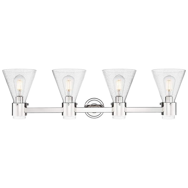 Image 2 Downtown Lawton Cone 34"W 4 Light Nickel Vanity Light w/ Seedy Shade more views