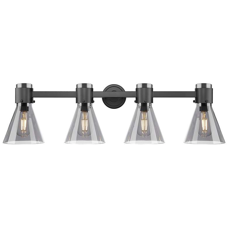 Image 1 Downtown Lawton Cone 34"W Black Vanity Light w/ Light Smoke Shade