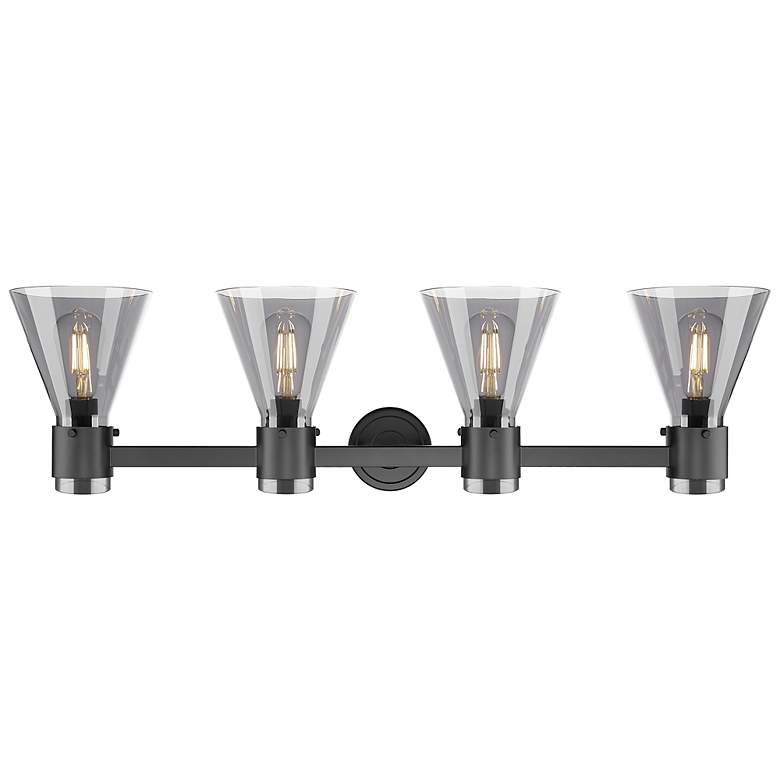 Image 2 Downtown Lawton Cone 34"W Black Vanity Light w/ Light Smoke Shade more views