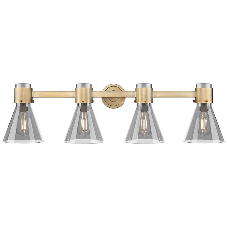 Image 1 Downtown Lawton Cone 34"W Brass Vanity Light w/ Light Smoke Shade