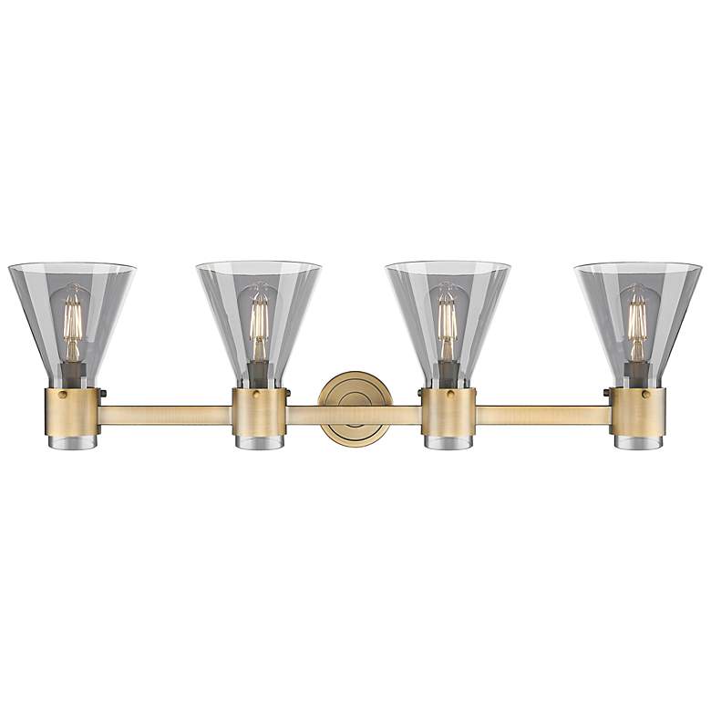 Image 2 Downtown Lawton Cone 34"W Brass Vanity Light w/ Light Smoke Shade more views