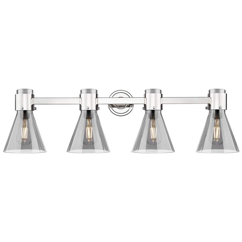 Image 1 Downtown Lawton Cone 34"W Nickel Vanity Light w/ Light Smoke Shade