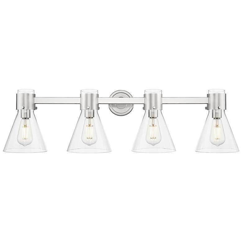 Image 1 Downtown Lawton Cone 34"W Satin Nickel Vanity Light w/ Clear Shade