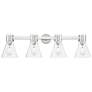 1_Downtown Lawton Cone 34"W Satin Nickel Vanity Light w/ Clear Shade