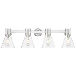 Downtown Lawton Cone 34"W Satin Nickel Vanity Light w/ Clear Shade
