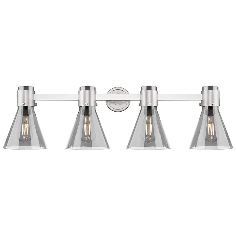 Image 1 Downtown Lawton Cone 34"W Satin Nickel Vanity Light w/ Light Smoke Shade