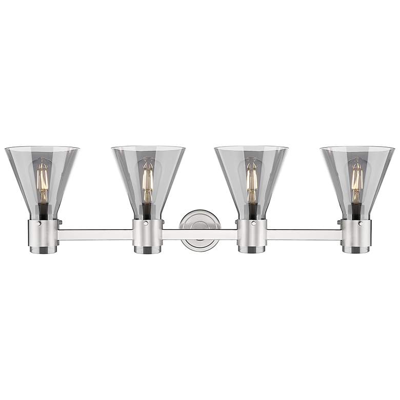 Image 2 Downtown Lawton Cone 34"W Satin Nickel Vanity Light w/ Light Smoke Shade more views