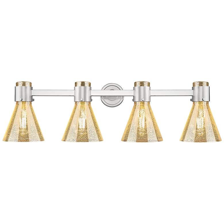 Image 1 Downtown Lawton Cone 34"W Satin Nickel Vanity Light w/ Mercury Shade