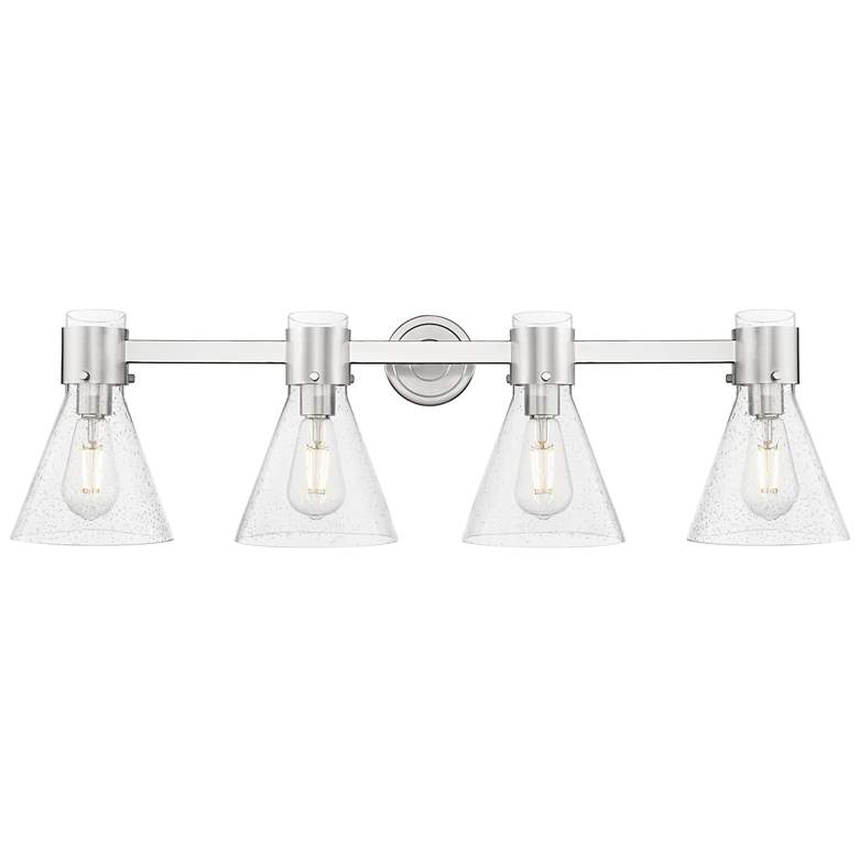 Image 1 Downtown Lawton Cone 34"W Satin Nickel Vanity Light w/ Seedy Shade