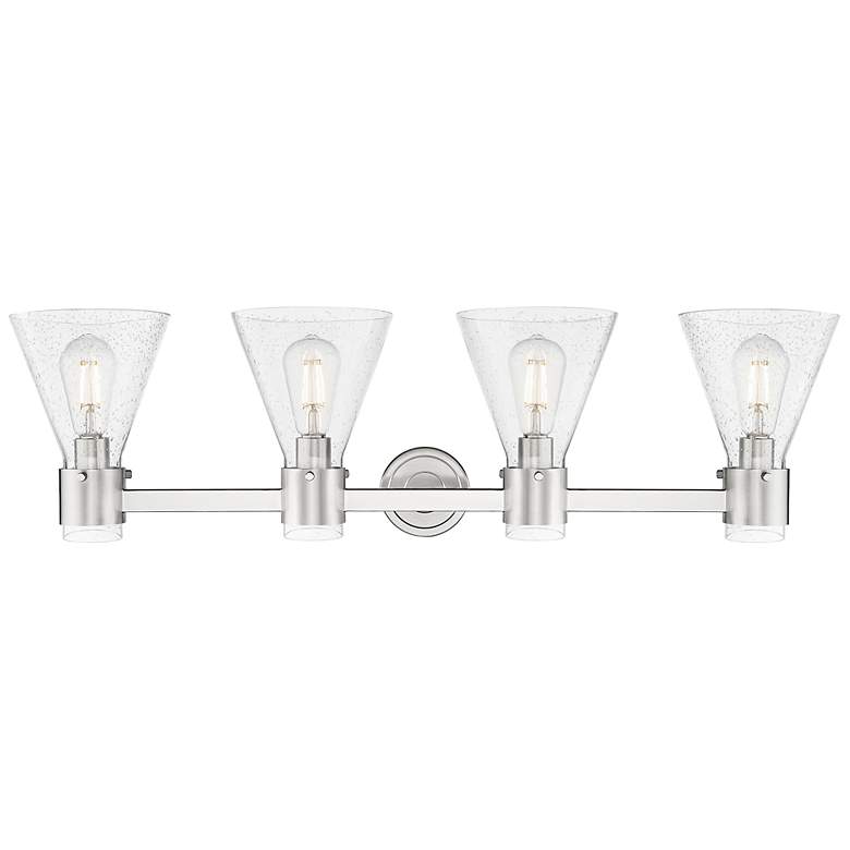 Image 2 Downtown Lawton Cone 34"W Satin Nickel Vanity Light w/ Seedy Shade more views