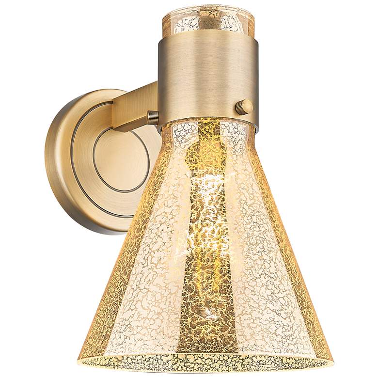 Image 1 Downtown Lawton Cone 9 "H Brushed Brass Wall Sconce w/ Mercury Shade
