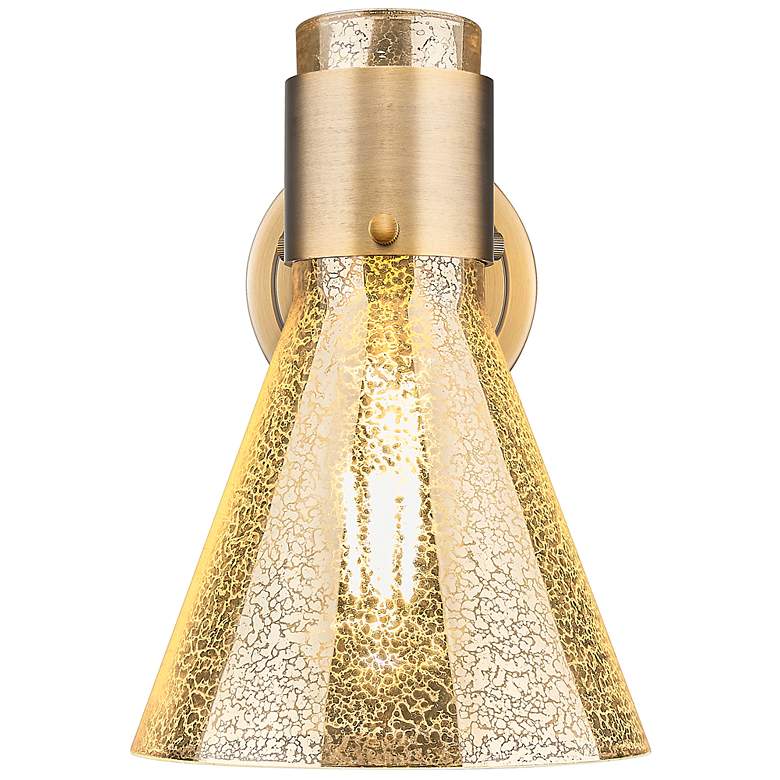 Image 2 Downtown Lawton Cone 9 "H Brushed Brass Wall Sconce w/ Mercury Shade more views