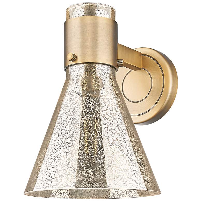 Image 3 Downtown Lawton Cone 9 "H Brushed Brass Wall Sconce w/ Mercury Shade more views