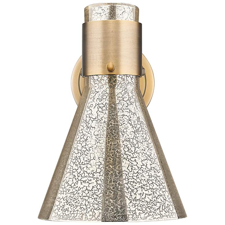 Image 4 Downtown Lawton Cone 9 "H Brushed Brass Wall Sconce w/ Mercury Shade more views