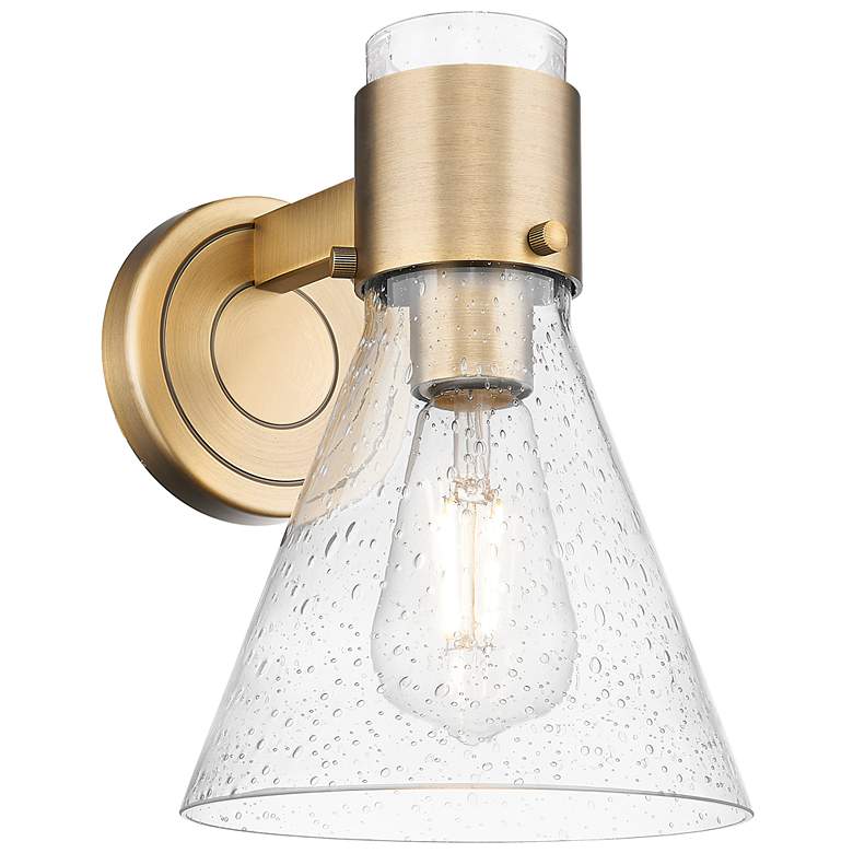 Image 1 Downtown Lawton Cone 9 "H Brushed Brass Wall Sconce w/ Seedy Shade