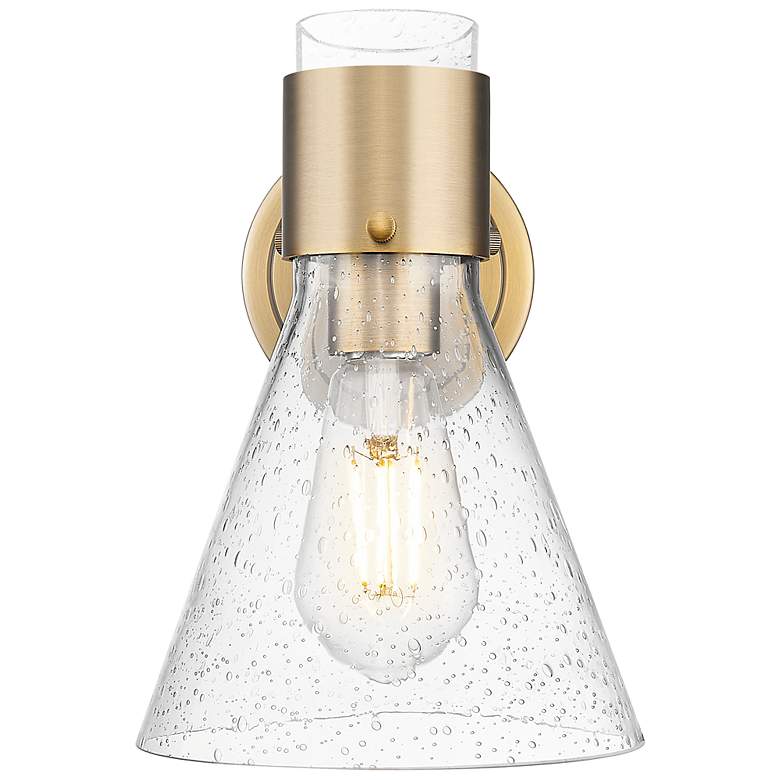 Image 2 Downtown Lawton Cone 9 "H Brushed Brass Wall Sconce w/ Seedy Shade more views