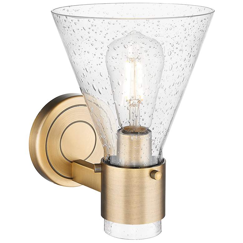 Image 3 Downtown Lawton Cone 9 "H Brushed Brass Wall Sconce w/ Seedy Shade more views