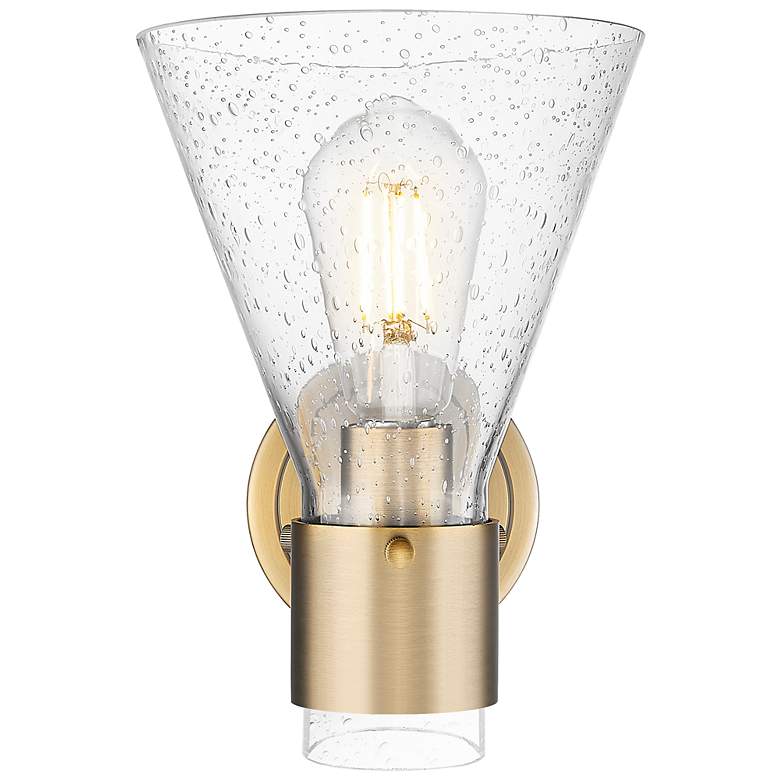 Image 4 Downtown Lawton Cone 9 "H Brushed Brass Wall Sconce w/ Seedy Shade more views
