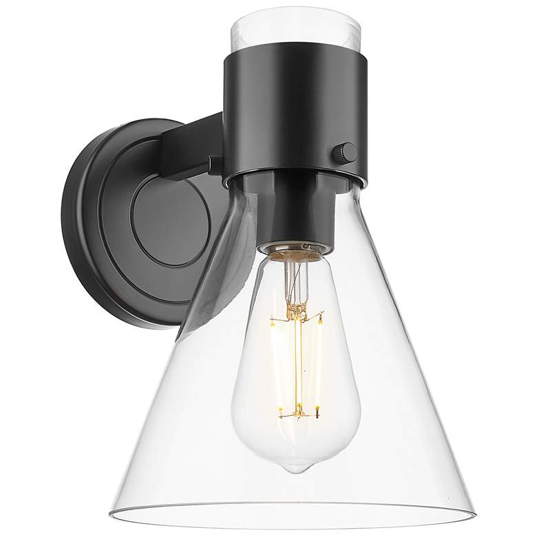 Image 1 Downtown Lawton Cone 9 "H Matte Black Wall Sconce w/ Clear Shade