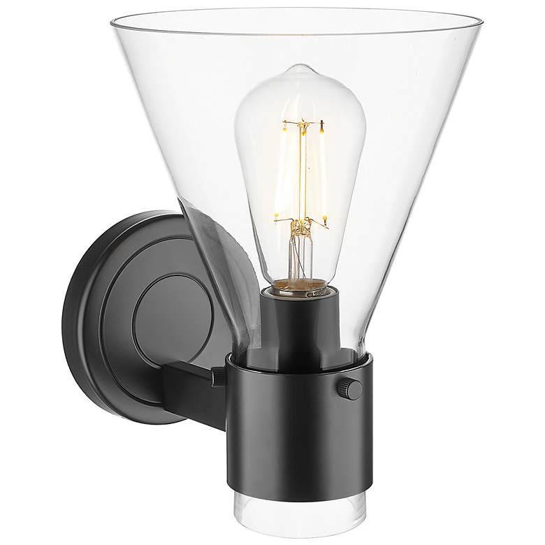 Image 3 Downtown Lawton Cone 9 "H Matte Black Wall Sconce w/ Clear Shade more views