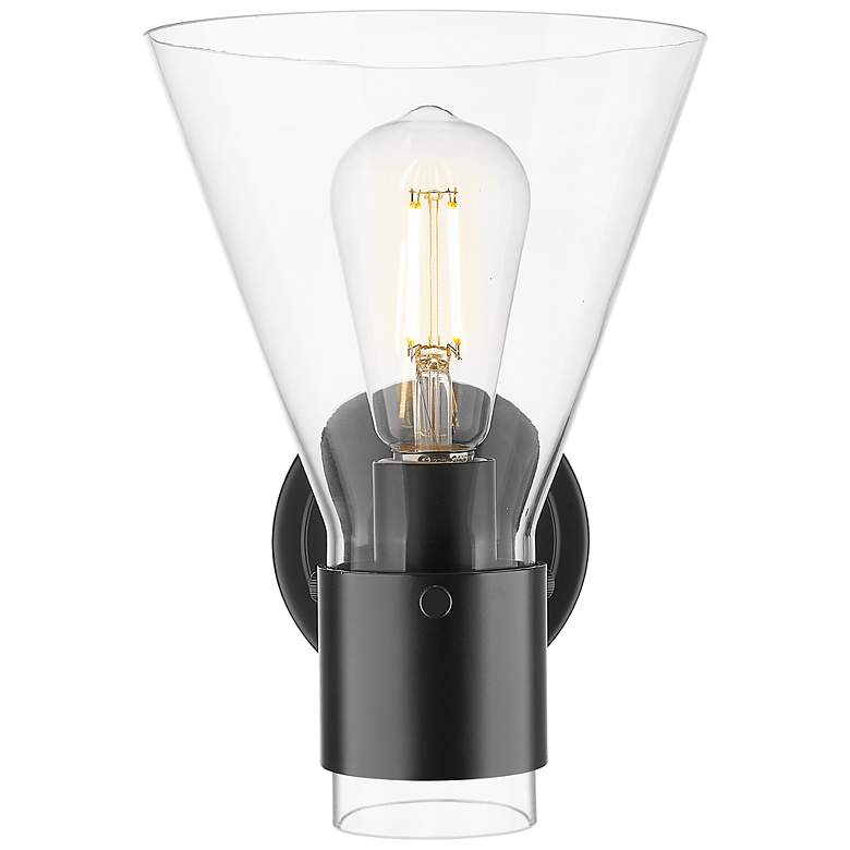 Image 4 Downtown Lawton Cone 9 "H Matte Black Wall Sconce w/ Clear Shade more views