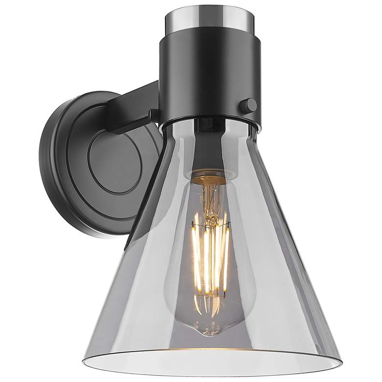 Image 1 Downtown Lawton Cone 9 "H Matte Black Wall Sconce w/ Light Smoke Shade