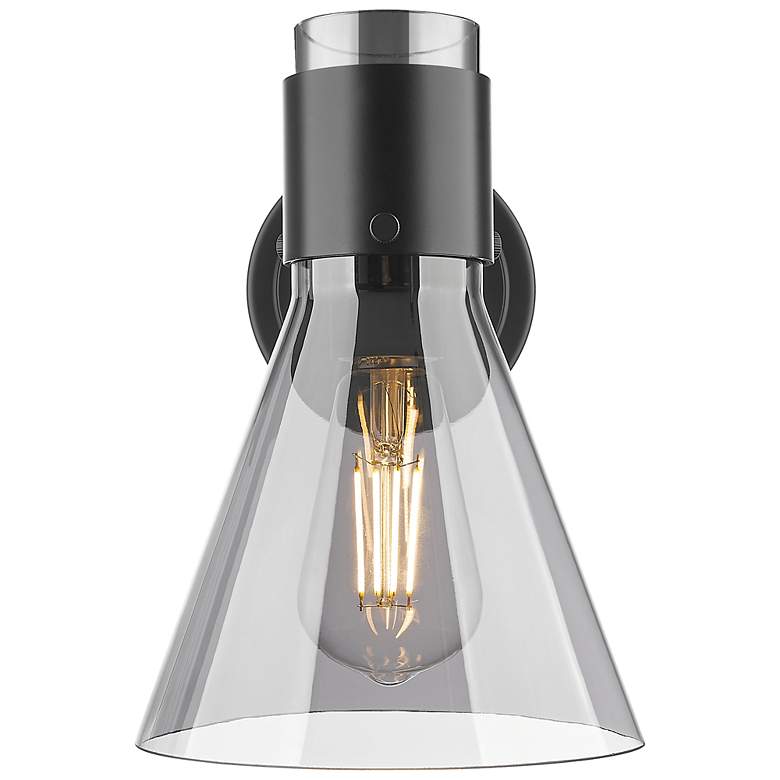 Image 2 Downtown Lawton Cone 9 "H Matte Black Wall Sconce w/ Light Smoke Shade more views