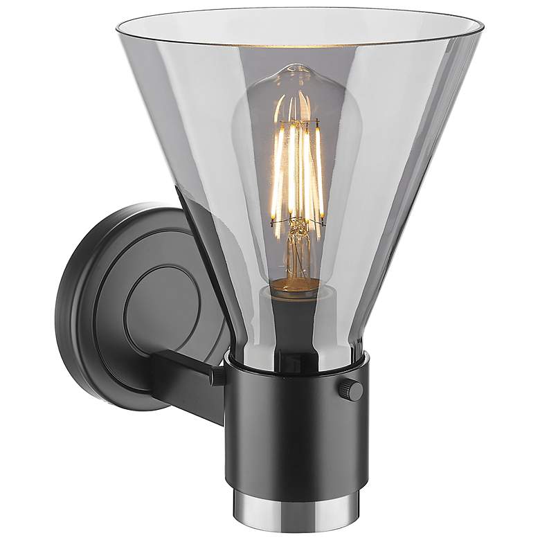 Image 3 Downtown Lawton Cone 9 "H Matte Black Wall Sconce w/ Light Smoke Shade more views