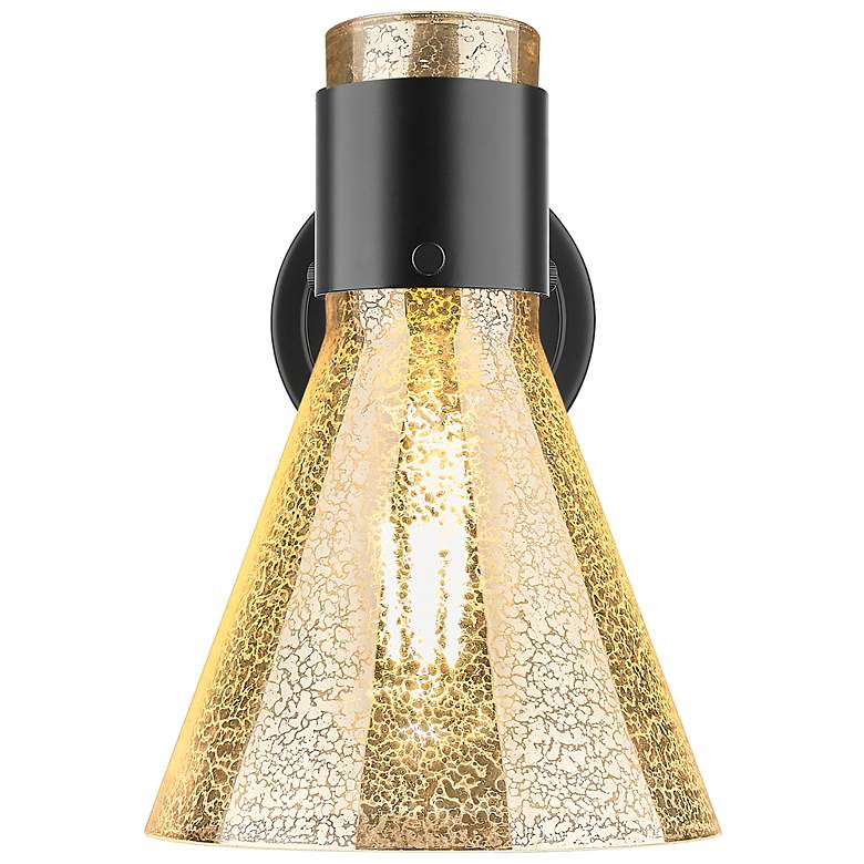 Image 2 Downtown Lawton Cone 9 "H Matte Black Wall Sconce w/ Mercury Shade more views