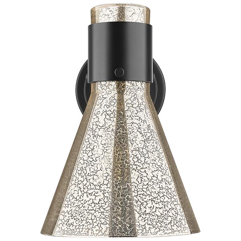 Image 4 Downtown Lawton Cone 9 "H Matte Black Wall Sconce w/ Mercury Shade more views