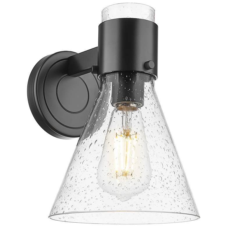 Image 1 Downtown Lawton Cone 9 "H Matte Black Wall Sconce w/ Seedy Shade