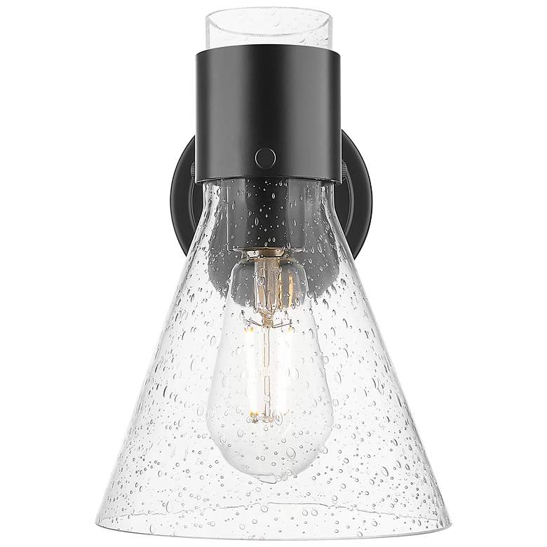 Image 2 Downtown Lawton Cone 9 "H Matte Black Wall Sconce w/ Seedy Shade more views