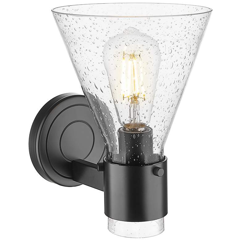 Image 3 Downtown Lawton Cone 9 "H Matte Black Wall Sconce w/ Seedy Shade more views