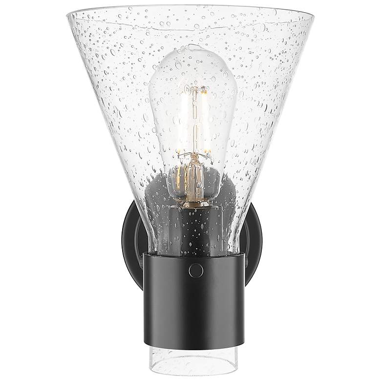 Image 4 Downtown Lawton Cone 9 "H Matte Black Wall Sconce w/ Seedy Shade more views