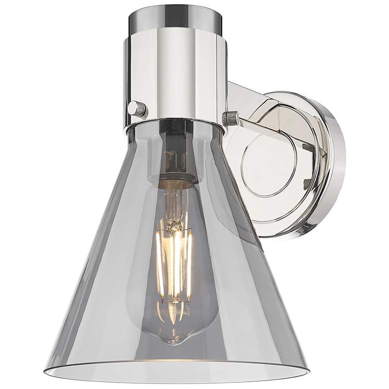 Image 1 Downtown Lawton Cone 9 "H Nickel Wall Sconce w/ Light Smoke Shade