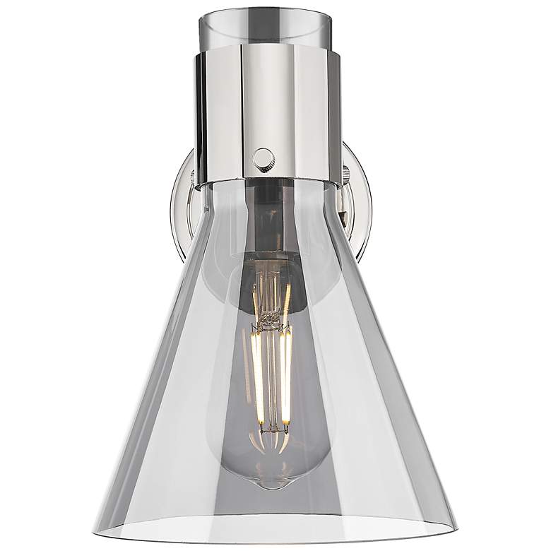 Image 2 Downtown Lawton Cone 9 "H Nickel Wall Sconce w/ Light Smoke Shade more views
